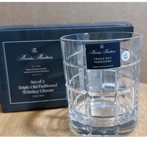 2 Brooks Brothers Plaid Triple Old Fashioned Glasses Whiskey Set Of 2 New